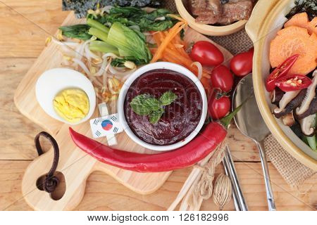 Bibimbap korean food is delicious placed on wood background
** Note: Soft Focus at 100%, best at smaller sizes