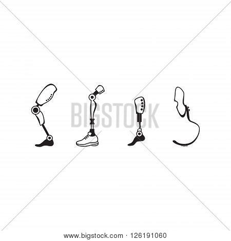 Prosthetic leg icon set. Modern Exoskeleton Prosthetic leg mechanism. Vector Illustration.