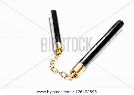 Nunchaku the asian weapon is isolated on white background.