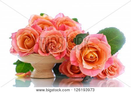bouquet of pink roses isolated on white