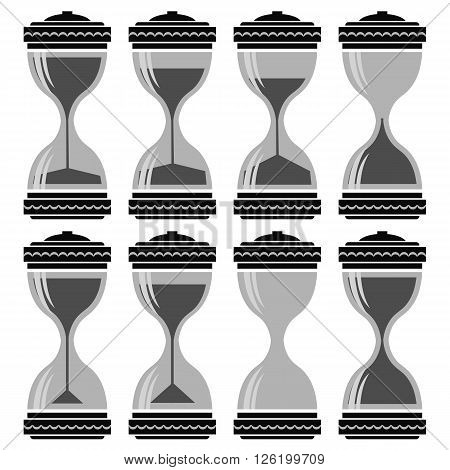 Set of Sandglass Icons Isolated on White Background. Sandglass Animation Frames. Old Time Hourglass, Retro Sandclock Process Timer, Animation Countdown Illustration.