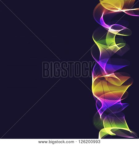 Abstract blue background with bright colored ribbons