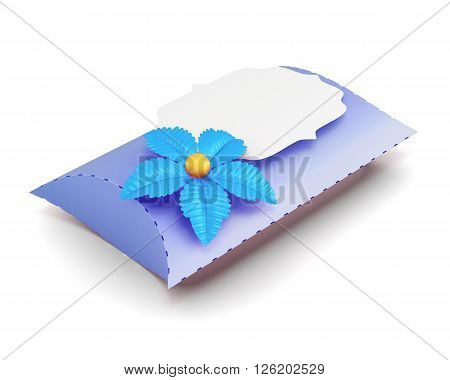 Blue gift box handmade isolated on white background. 3d rendering.