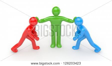 Intermediary in the conflict decision. 3d illustration