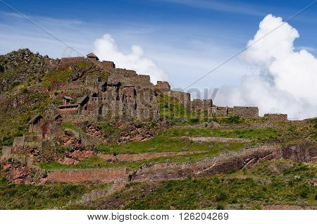 South America Pisac (Pisaq) - Inca ruins in the sacred valley in the Peruvian Andes Peru