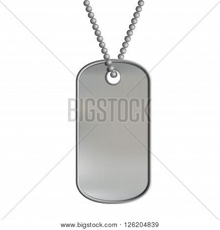 Blank metal tags hanging on a chain. ID military soldier. Isolated on white background. Stock vector illustration.