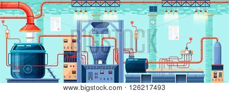 Stock vector illustration interior of plant, factory, bakery and baking for production of bakery products in flat style element for info graphic, website, icon
