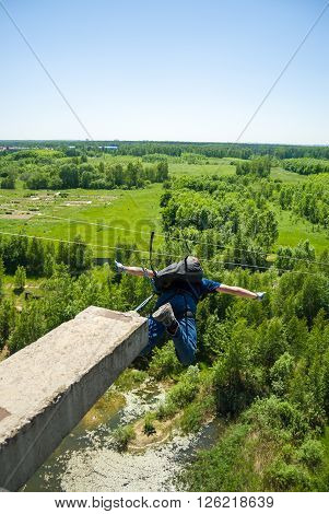 MOSCOW, RUSSIA - June 3, 2007 - People at extreme sports Ropejumping event. Group of rope jumpers organize such events for people seeking to bring a dose of adrenaline in their life