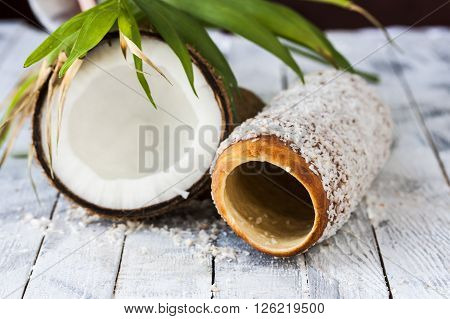 Hungarian a round loaf with coconut and chocolate cream