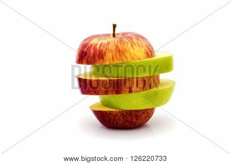 Sliced green and red apples isolated on white background