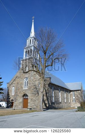 SANIT-DAMASE QUEBEC CANADA 04 16 2016: Church of Saint-Damase is a municipality located in Les Maskoutains Regional County Municipality in the Monteregie region of Quebec