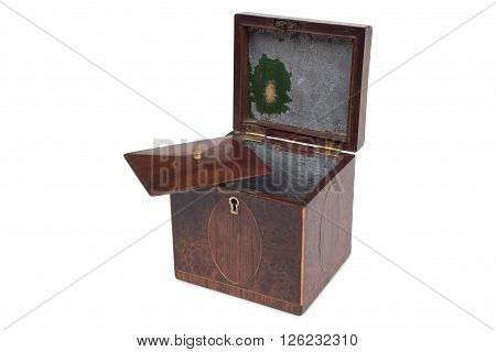 A Small Opened Antique Wooden Tea Caddy