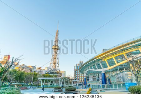 NAGOYA, JAPAN - FEB 07: Oasis 21 in Nagoya, Japan on FEB 07, 2016. A shopping complex nearby Nagoya Tower, its large oval glass roof structure floats above ground level