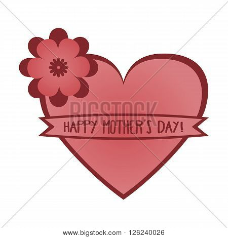 Pink heart with a flower and a ribbon with the words 