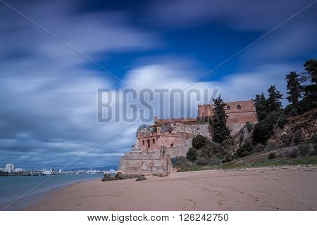 View of historical Castle of Sao Joao do Arade in Ferragudo, Portimao.  Portugal