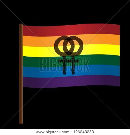 LGBT flag with the shaft and distorted transparent female symbols on black background