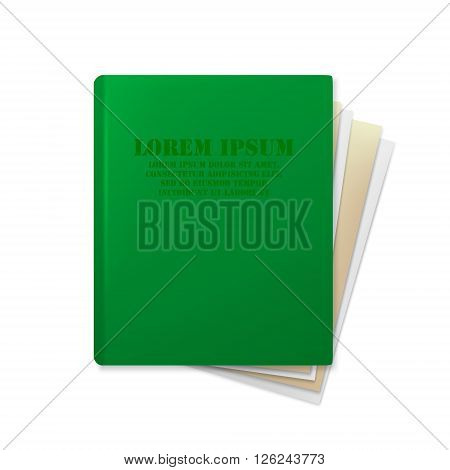 Green folder with paper. Folder with documents. File. Document folder. Document folder isolated on white background. Vector file.