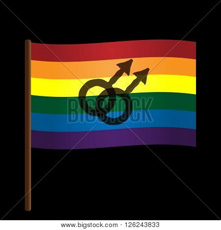 LGBT flag with the shaft and distorted transparent male symbols on black background