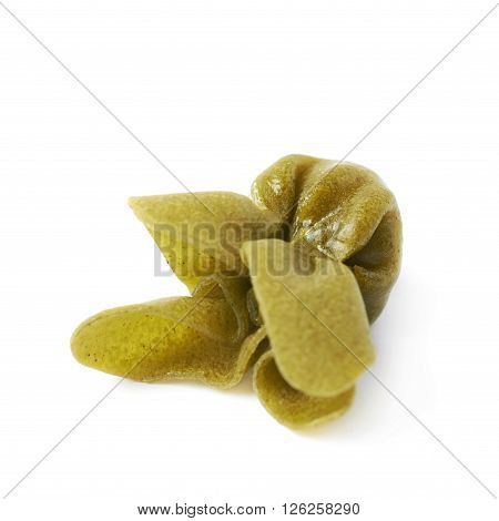 Single sacchettoni stuffed sacchetti pasta isolated over the white background