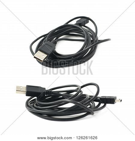 Folded USB to micro USB adapter cable isolated over the white background, set of two different foreshortenings