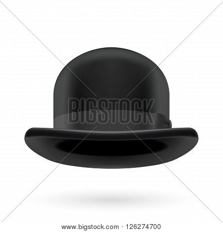 Black round traditional hat with hatband on white background.