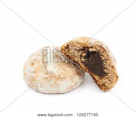 Pile of Russian gingerbread cookies isolated over the white background