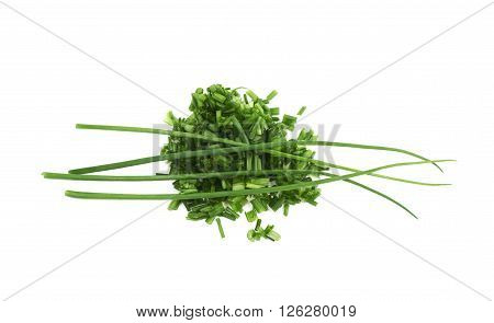 Pile of chopped green onion scallions isolated over the white background