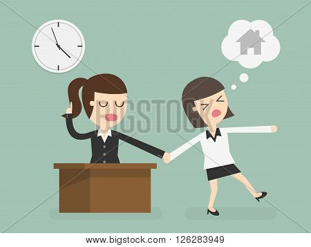 Salary man working overtime Overload. Cartoon Illustration.