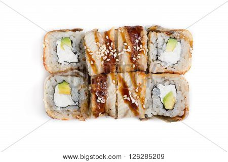 Japanese traditional food rolls on white background