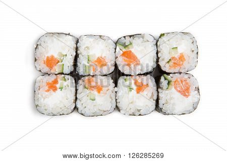 Japanese traditional food  rolls on white background