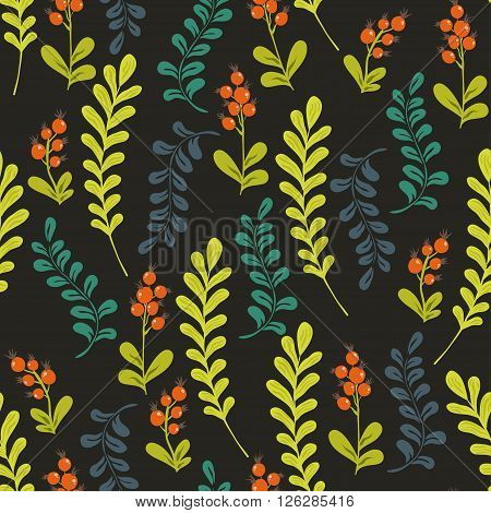 Forest herbs and berries. floral seamless pattern