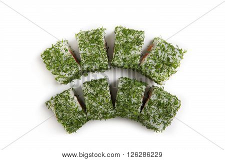 Japanese traditional food rolls on white background