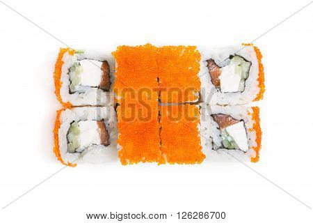 Japanese traditional food rolls on white background