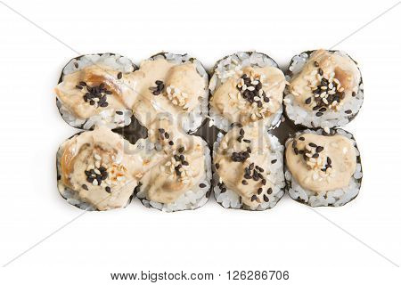 Japanese traditional food rolls on white background