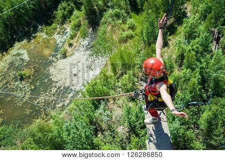 Moscow, Russia  - June 3, 2007 - People at extreme sports Ropejumping event. Group of rope jumpers organize such events for people seeking to bring a dose of adrenaline in their life