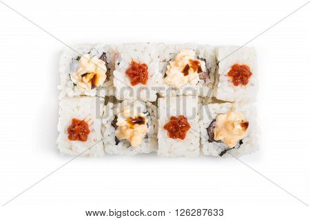 Japanese traditional food rolls on white background