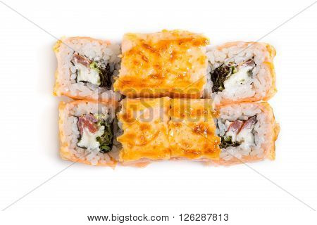 Japanese traditional food rolls on white background