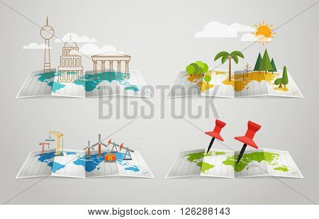 World map with different infographic elements