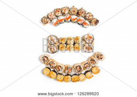 Japanese traditional food rolls on white background