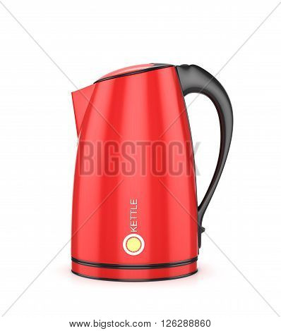 Red electric kettle isolated on white. 3d illustration