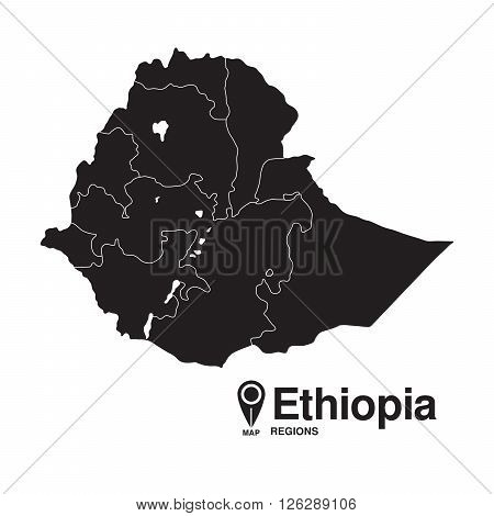 Ethiopia map regions. vector map silhouette of Ethiopia