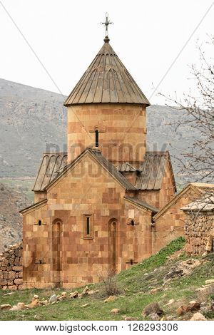 Ancient monastery Noravank in the mountains in Amaghu valley, Armenia. Was founded in 1205. 