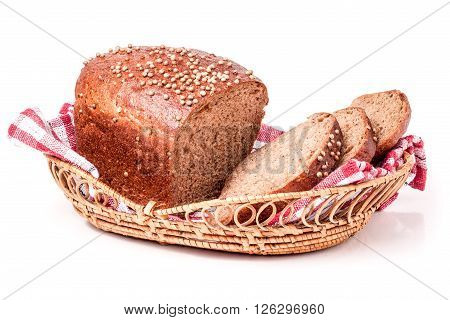 Black bread with fresh coriander seeds isolated on white