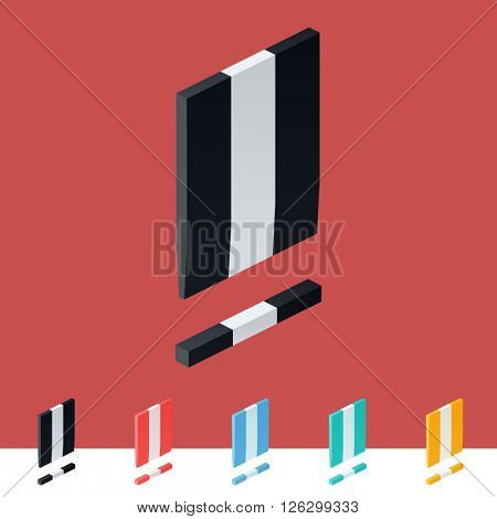 3D trendy and stylish  graphic vector stripped  alphabet. Optional different colors. Symbol 3