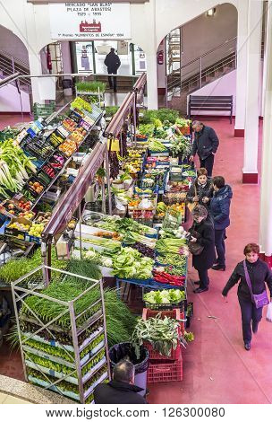 Logroño Spain - April 9 2016. People shopping vegetables in San Blas Market (Mercado de Abastos). San Blas is the main fresh-produce market in downtown of Logroño La Rioja. Spain.
