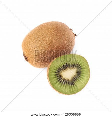 Sliced and cut kiwifruit chinese gooseberry kiwi composition isolated over the white background