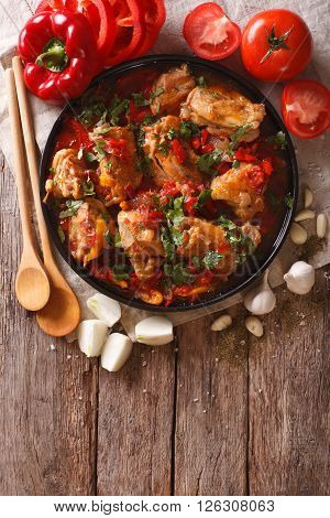 Chakhokhbili Chicken Stew With Vegetables On The Table. Vertical Top View