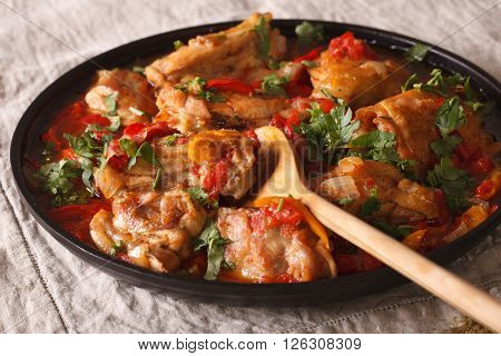Chicken Stew With Vegetables And Spices - Chakhokhbili Close-up. Horizontal