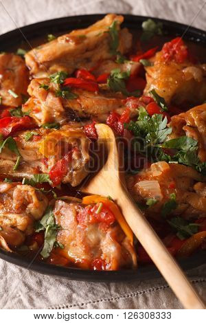 Chicken Stew With Vegetables And Spices - Chakhokhbili Close-up. Vertical