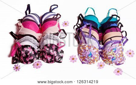 Women's bras close-up. Many different beautiful sexy bras.Sexy lingerie.